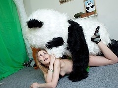 What's the most awesome way to talk the panda bear to join the army? Maybe a sexy breasty teenage hottie in a military outfit can do that? That Babe was very stern and tried to train him to march and to work out. But the panda bear's got smth else on his mind! This Chab's gonna train the cutie to have fun with sex! And as pretty pretty soon as the sexy chick saw this shiny large dong of his, this babe forgot all about the army and plunged into fun fucking with the horny bear. Watch, the good old slogan `Make love not war` still works for chicks :)